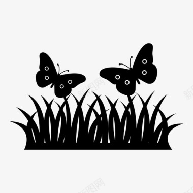草和蝴蝶翅膀美丽图标图标
