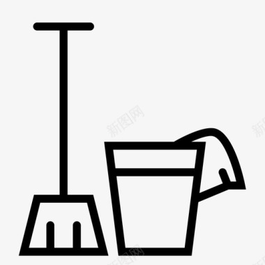 拖把和桶扫帚清洁剂图标图标