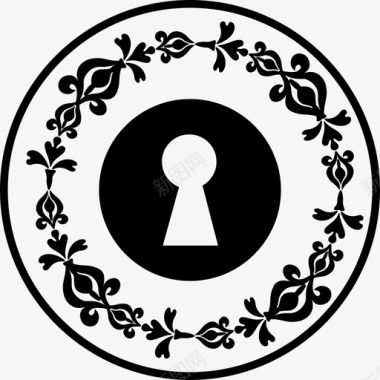 钥匙孔圆形圆形优雅花朵安全钥匙孔图标图标