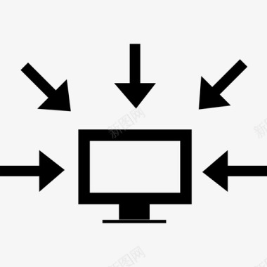 计算机数据接口显示器的符号周围有指向它的箭头数据图标图标