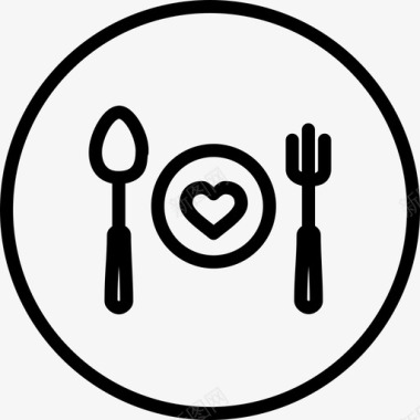 圆餐盘晚餐餐盘情人节圆线图标图标
