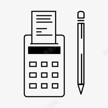 收银标志收银机和铅笔办公文件图标图标