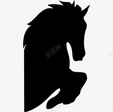 马的头部轮廓抬起的脚面向右侧动物图标图标