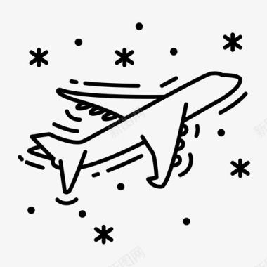 新年漂浮碎片飞机旅行降雪图标图标