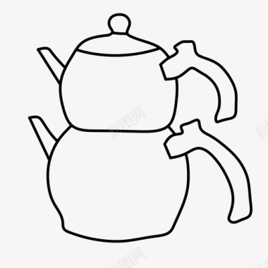 土耳其茶壶杯子深色图标图标