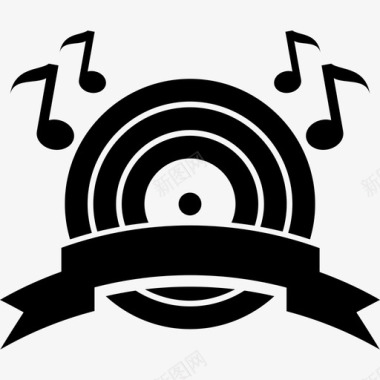 彩带音乐盛典带有音符和彩带横幅的音乐光盘的符号图标图标