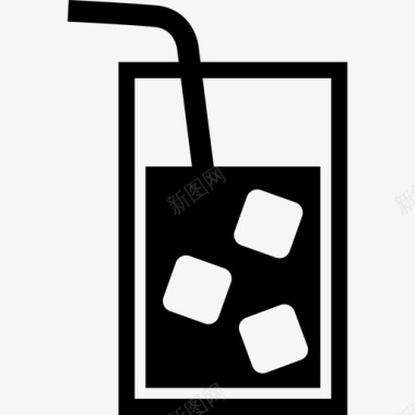 冰块用吸管和冰块在深色液体中漂浮的凉爽饮料杯食物饮料套装图标图标