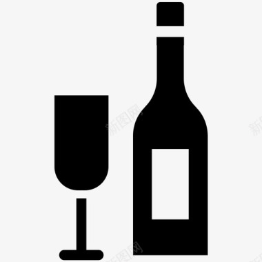 白色玻璃杯葡萄酒酒瓶浪漫图标图标