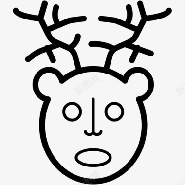 驯鹿头圣诞线图标图标