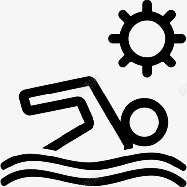 在阳光下的海浪中游泳人旅馆图标图标