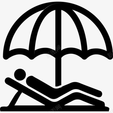 伞下躺在海滩上的人人旅馆的人图标图标