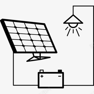 导轨灯连接到电池和太阳能电池板的灯工具和器具能源图标图标