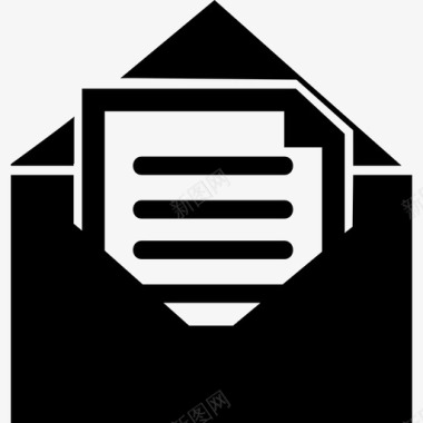 电子邮件打开界面标志打开的信封背面有一个字母数据图标图标