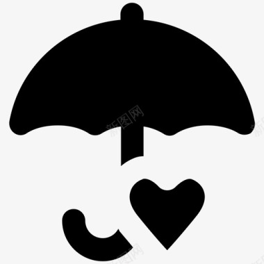 雨伞爱情和浪漫大胆的固体图标图标