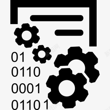 接口PNG带齿轮和二进制代码编号的数据管理接口符号数据图标图标