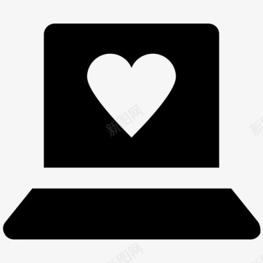 笔记本电脑爱情和浪漫大胆的固体图标图标