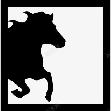 马在正方形框架内的半像动物马图标图标
