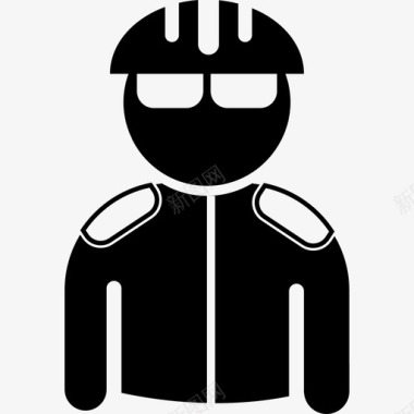 带头盔和夹克的自行车手3人满满的图标图标