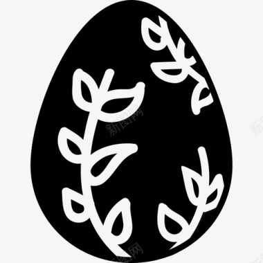 带树枝和树叶的黑巧克力复活节彩蛋食物复活节彩蛋图标图标