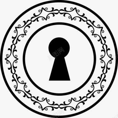 钥匙孔形状在一个装饰性的圆环上形状钥匙孔图标图标