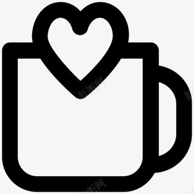 咖啡杯爱情和浪漫大胆的线条图标图标