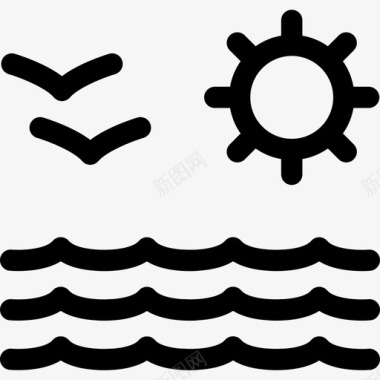 海边的阳光和海鸥夫妇旅馆图标图标