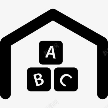 带有Abc立方体和房屋轮廓的娱乐区符号酒店图标图标