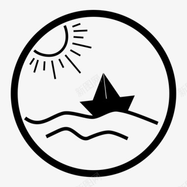 海船海浪阳光图标图标