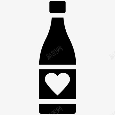 心形符号瓶子苏打水酒图标图标