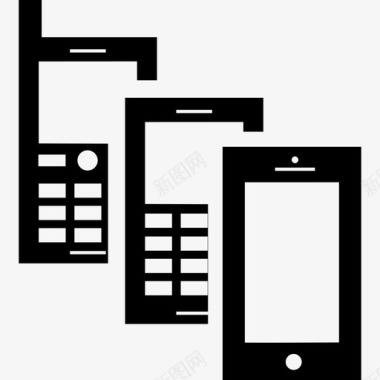 手机组有三种不同型号工具和用具现代屏幕图标图标