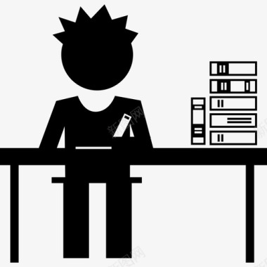 一摞书学生坐在桌子后面旁边放着一摞书教育图标图标