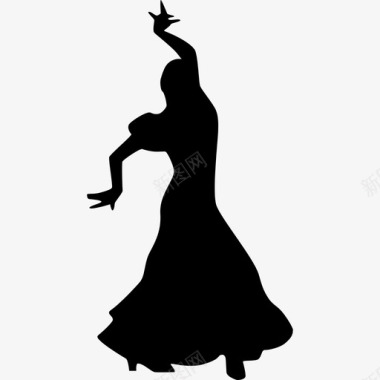 舞动弗拉门戈的女人剪影弗拉门戈舞平淡图标图标