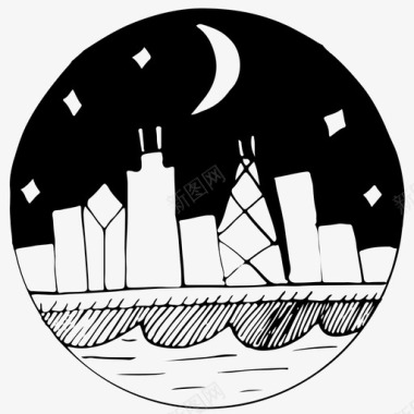 手绘街道风景芝加哥塔特摩天大楼图标图标