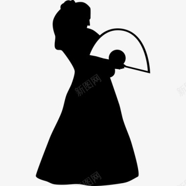 弗拉门戈女模特站着用扇子剪影弗拉门戈舞平淡图标图标