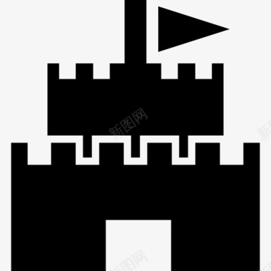 上面有旗帜的城堡建筑物尖顶的图标图标