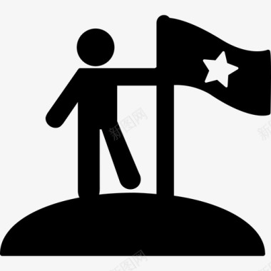 表面站在行星表面的人举着一颗星星人外太空的旗帜图标图标