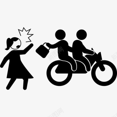 拿着包的女人骑摩托车的罪犯偷女人的包人罪犯的头脑图标图标
