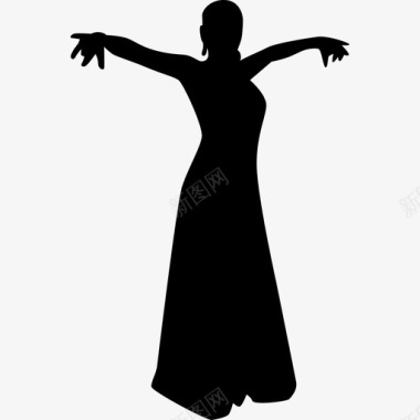 女弗拉门戈舞者的轮廓肩膀两侧伸展手臂弗拉门戈舞图标图标