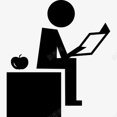 老师坐在桌上看书右手拿着一个苹果学历图标图标