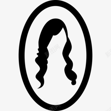 椭圆形镜子上的女性长发像工具和用具发廊图标图标