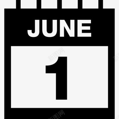 6月1日每日日历页面界面符号用细弹簧和直角角日历图标图标