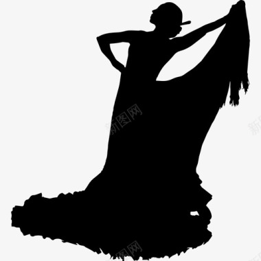 传统女性弗拉门戈舞者剪影弗拉门戈舞扁平图标图标