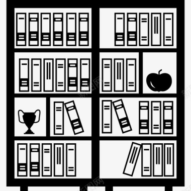 图书馆摆满了书一个奖杯一个苹果教育学术2图标图标