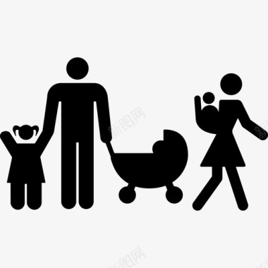 一对夫妇带着三个孩子人家庭偶像组成的家庭团体图标图标