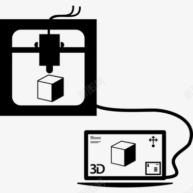 3d打印机连接到笔记本电脑打印立方体计算机3d打印机组图标图标