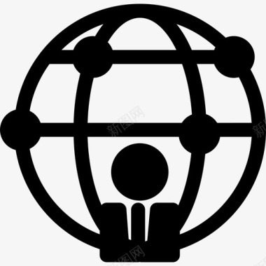 圆圈标志世界网格前的人在一个圆圈里地图和旗帜塞奥帕克图标图标