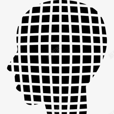 男性头型的小正方形形状科学图标图标