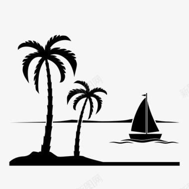 海滩旅游用品棕榈树树海图标图标