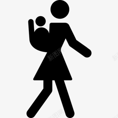 母亲背着孩子散步人们家庭的偶像图标图标