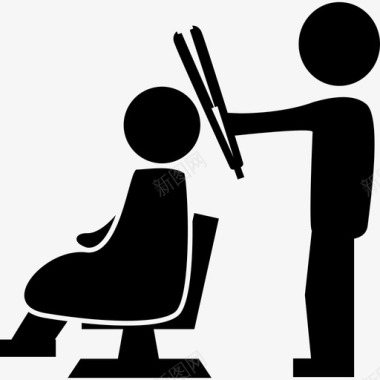 理发师站着用直发器把客户身后的椅子人发廊图标图标